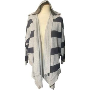 Aiko Stripe Hooded Cardigan Gray Navy Small